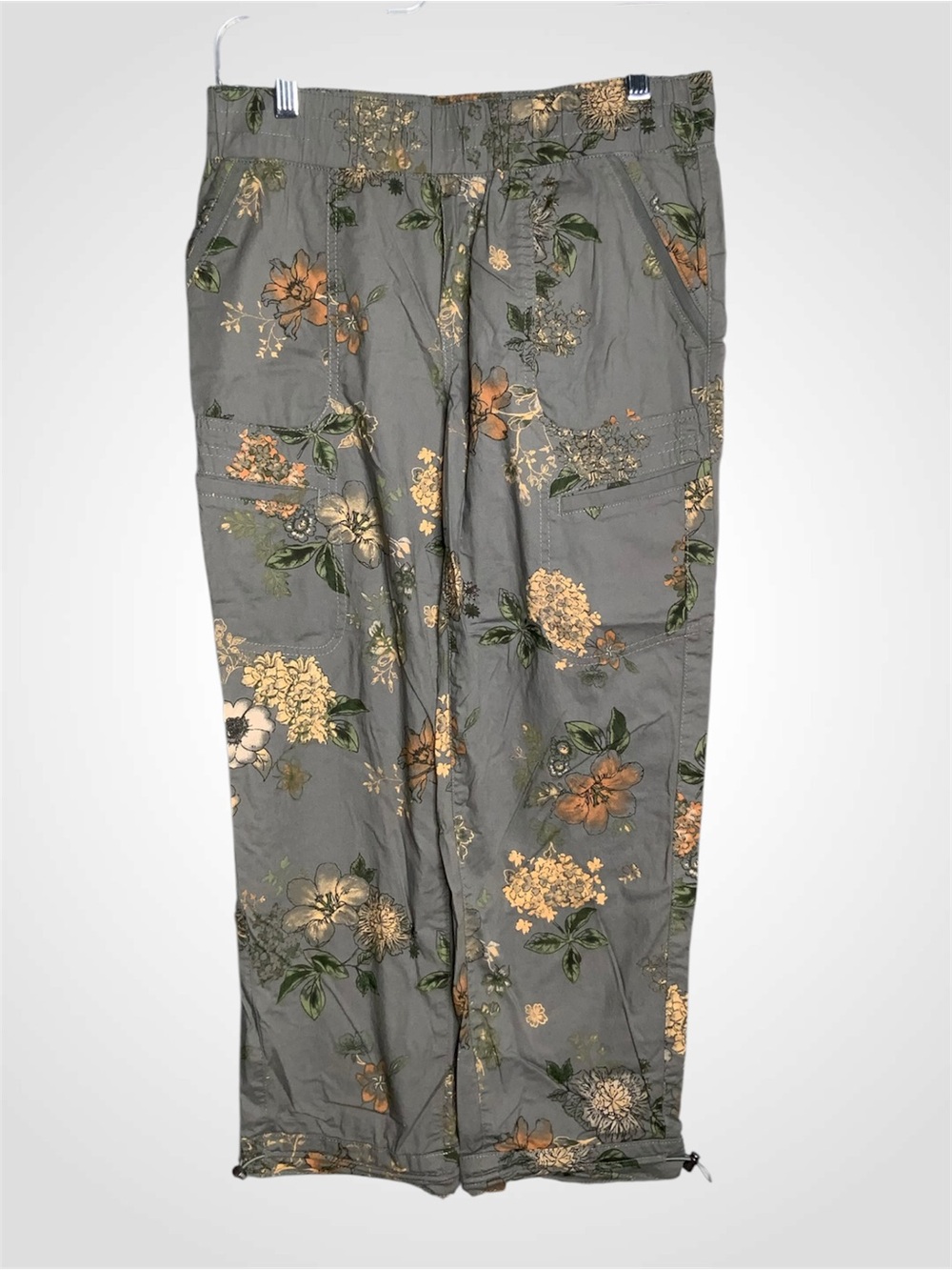 Democracy Gray Cotton Cargo Pants with Green & Orange Floral Print 4
